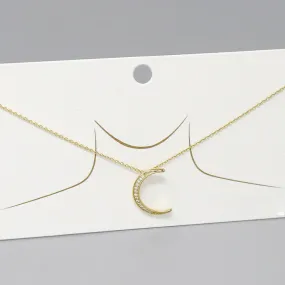 Crescent Moon CZ Pave Pendant Short Necklace