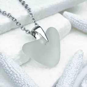 Crystal Clear Heart-Shaped Sea Glass Pendant | #1987