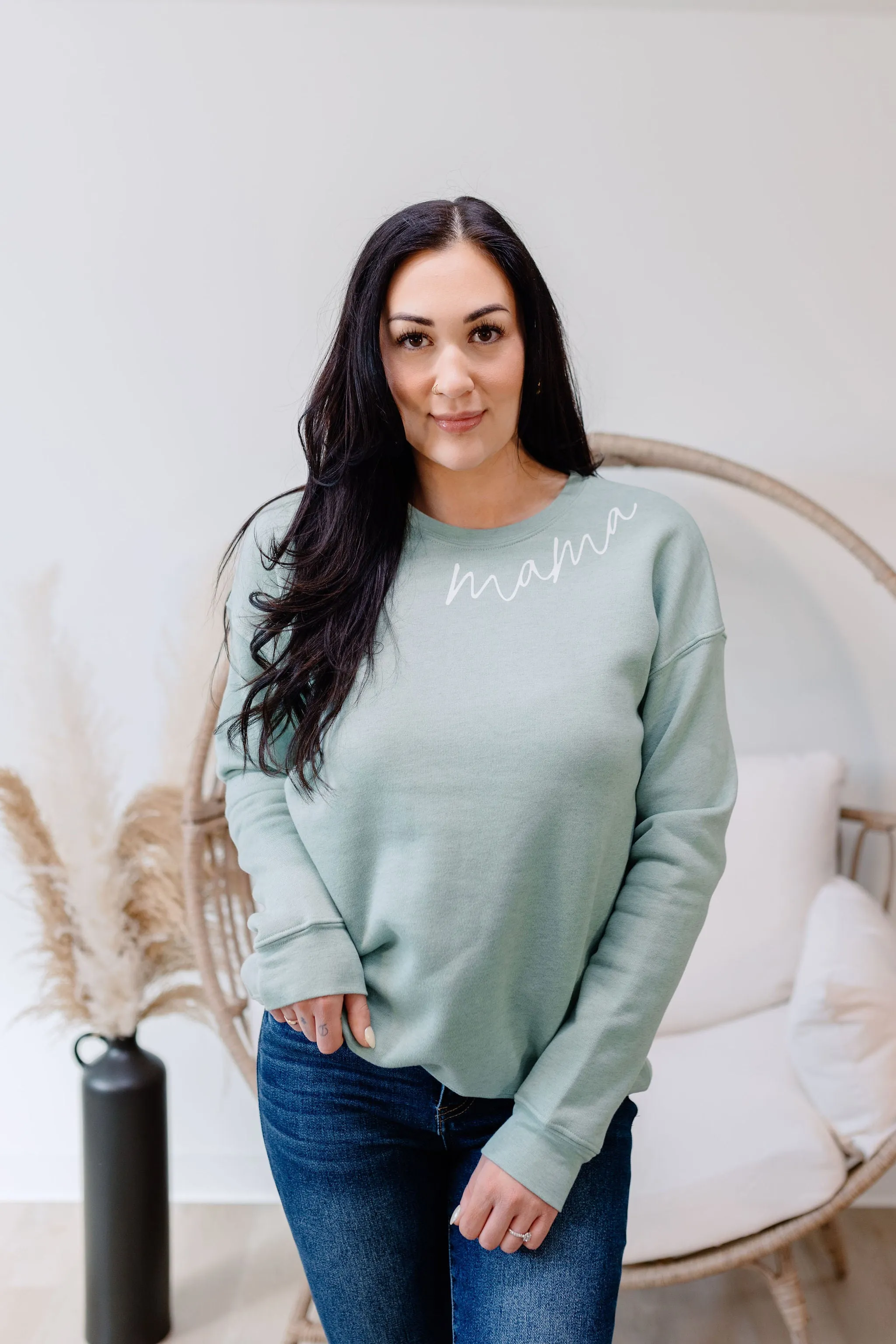 Curved Mama Crewneck - Sage