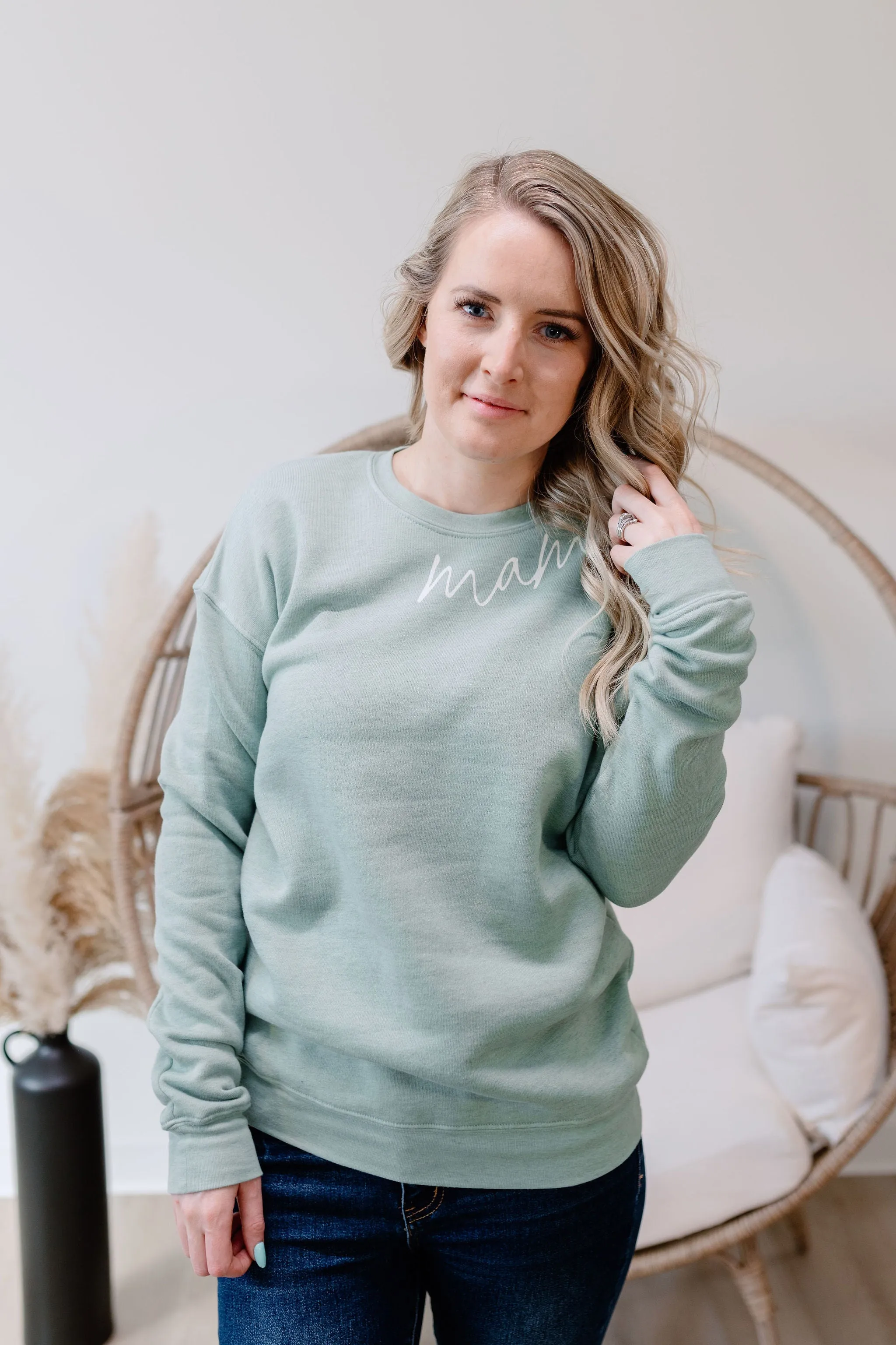 Curved Mama Crewneck - Sage