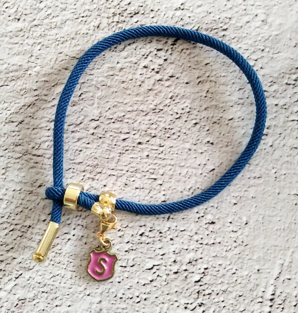 Dani Pink Shield Initials Corded Slider Bracelet