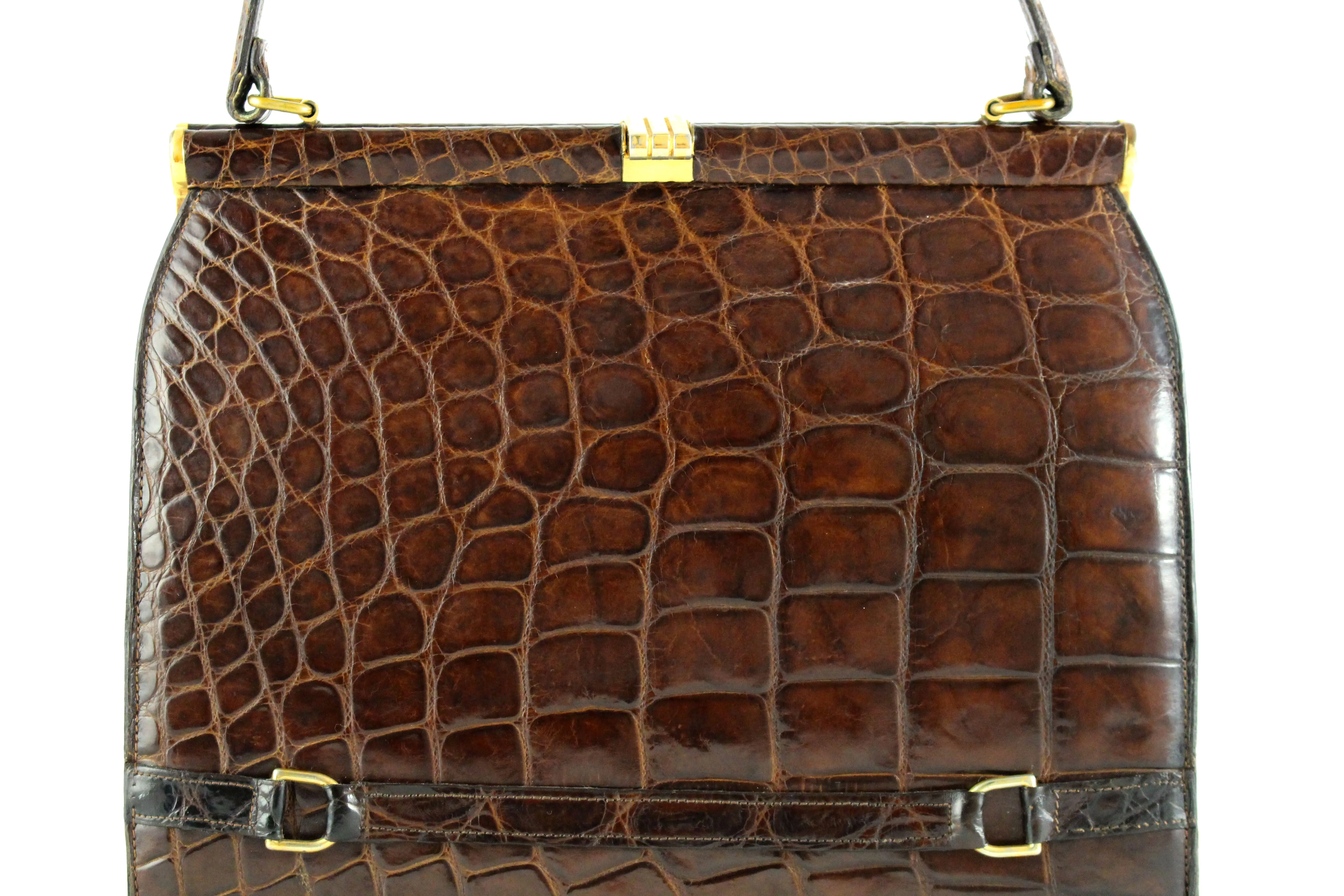 DEAUVILLE chocolate brown crocodile skin handbag