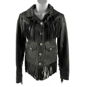 DENIM & SUPPLY Ralph Lauren-Fringed Cowhide Leather-Black - Small - Jacket