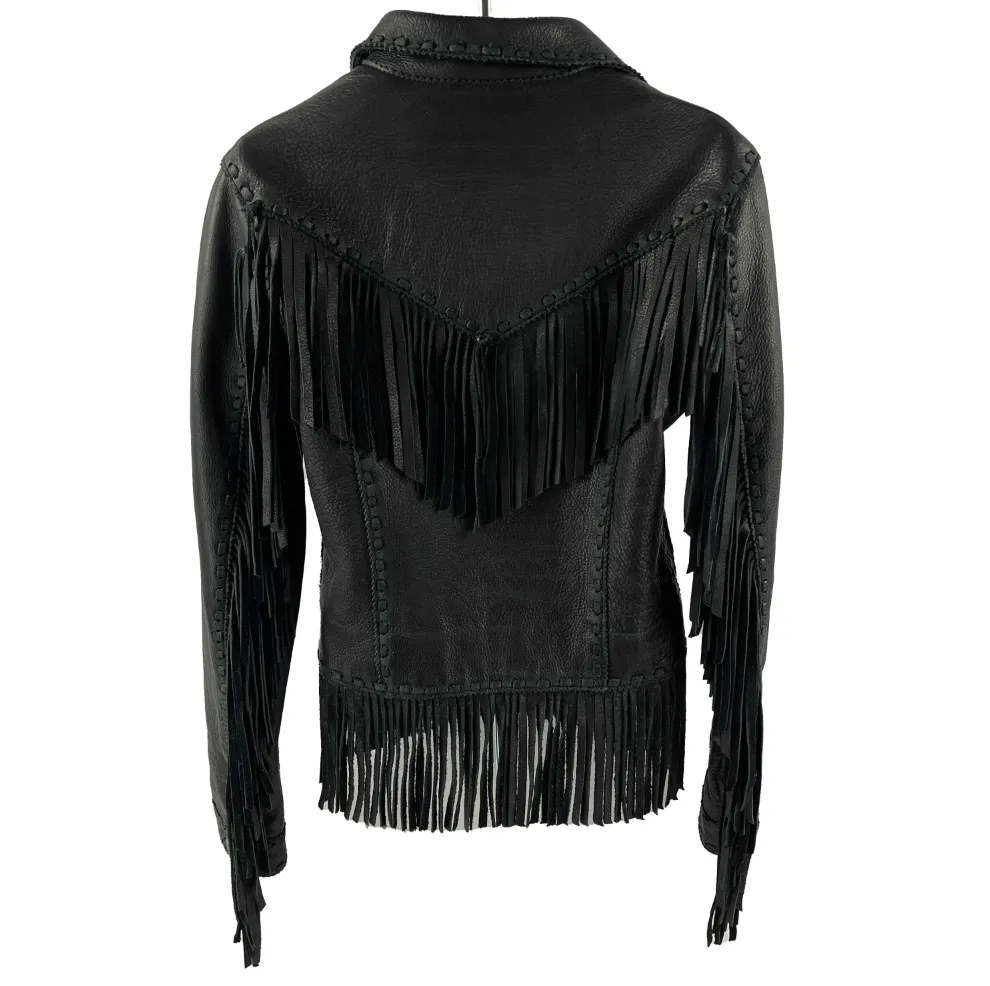 DENIM & SUPPLY Ralph Lauren-Fringed Cowhide Leather-Black - Small - Jacket