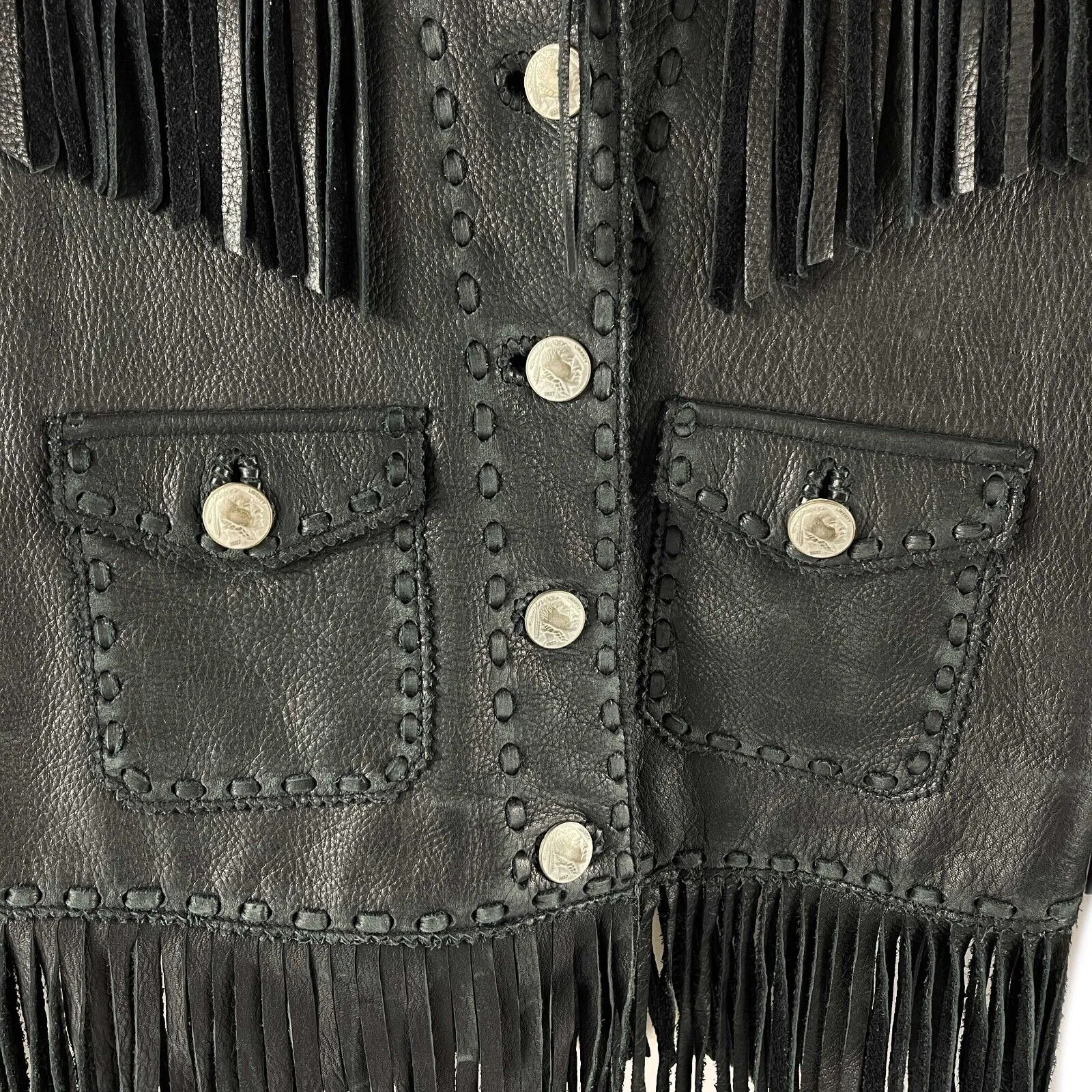 DENIM & SUPPLY Ralph Lauren-Fringed Cowhide Leather-Black - Small - Jacket