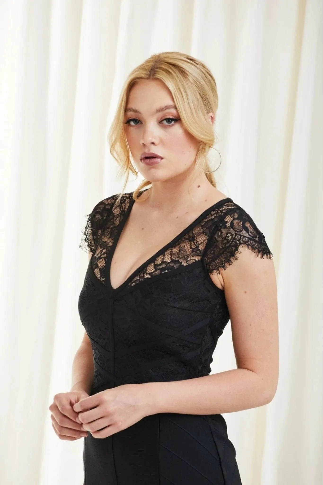 Double Second Black Lace Bandage Dress