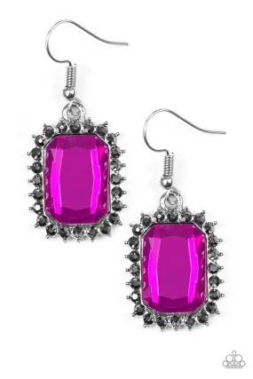 Downtown Dapper Hot Pink Rhinestone Earrings - Paparazzi Accessories