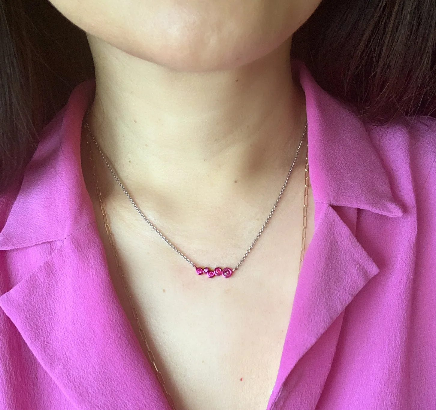 Electric Hot Pink Shadows bar pendant with rubies