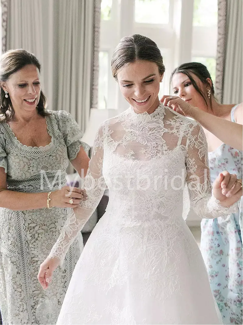 Elegant Long sleeves A-line Lace applique Wedding Dresses, WDY0261