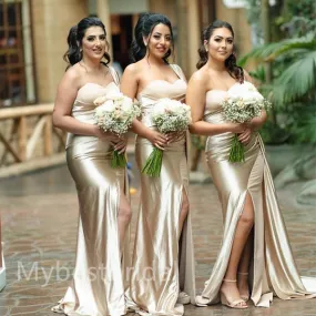 Elegant one shoulder Side slit Long Sheath Bridesmaid Dressess, BDS0308