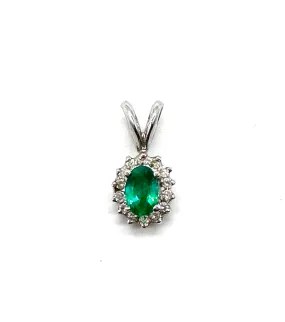 Emerald with diamond halo pendant