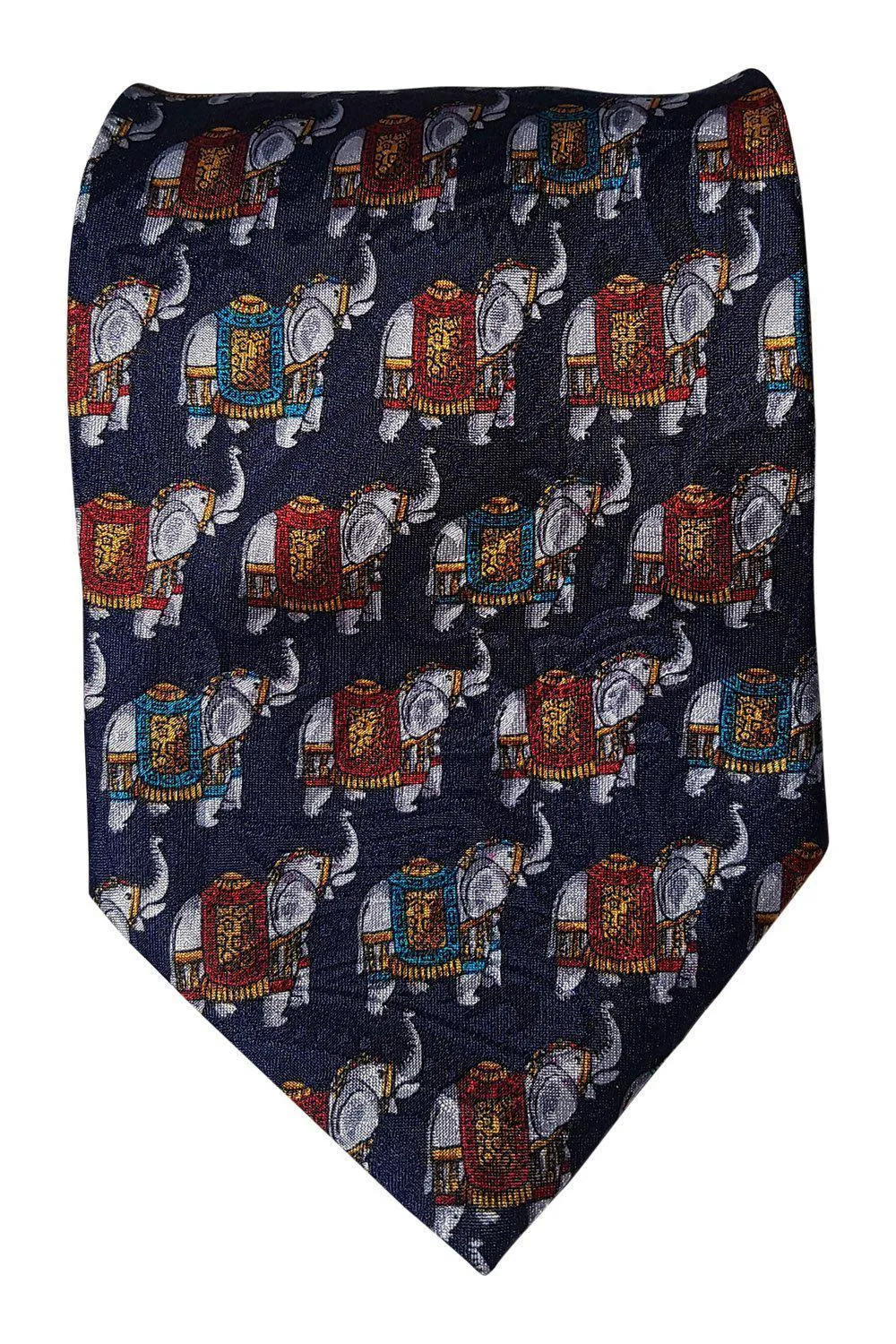 ENRICO FLORIANI Italian 100% Silk Navy Blue Elephant Print Tie (61.5")