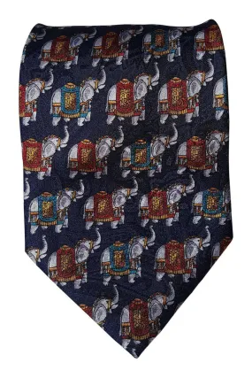 ENRICO FLORIANI Italian 100% Silk Navy Blue Elephant Print Tie (61.5")