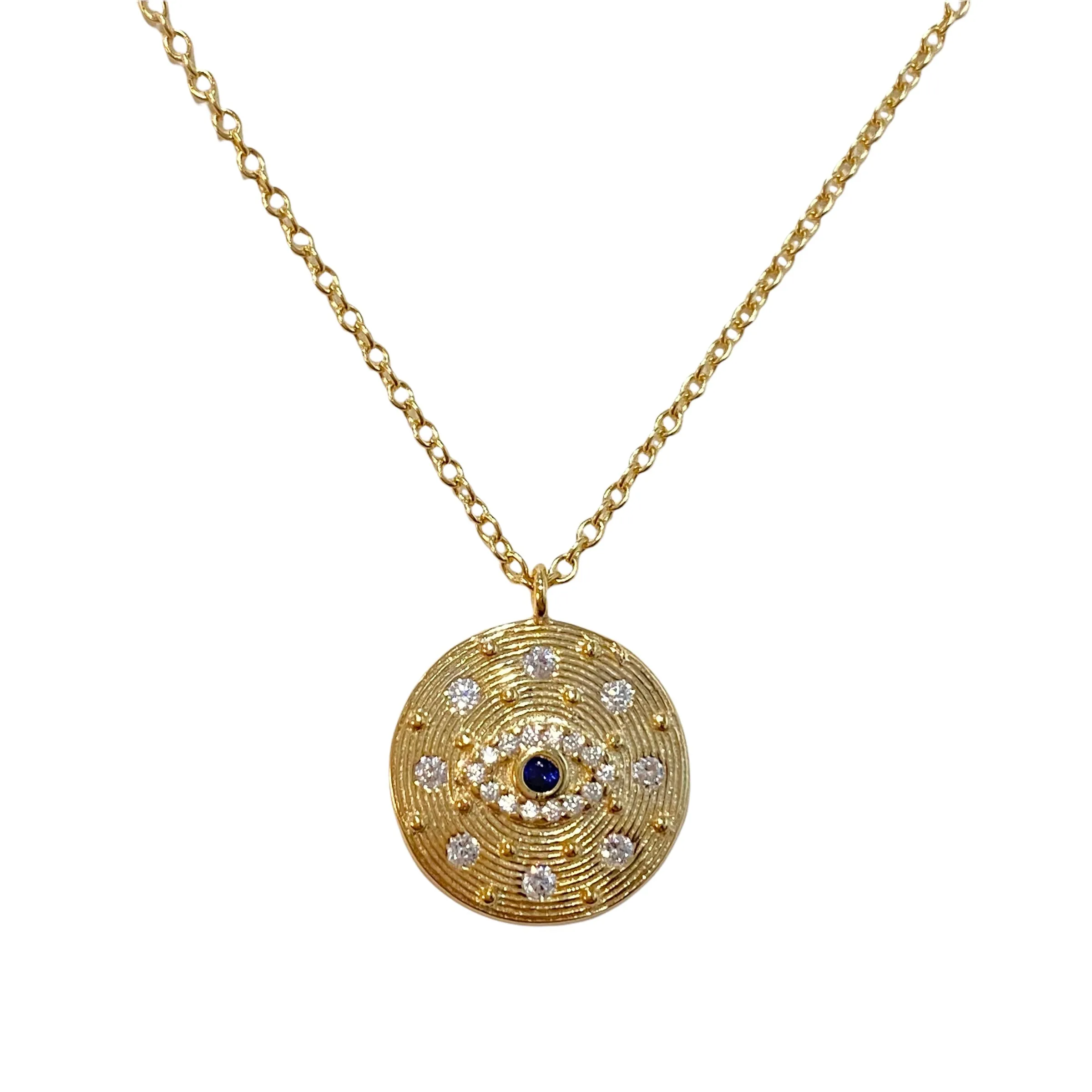 Evil Eye Sparkle Disc Necklace