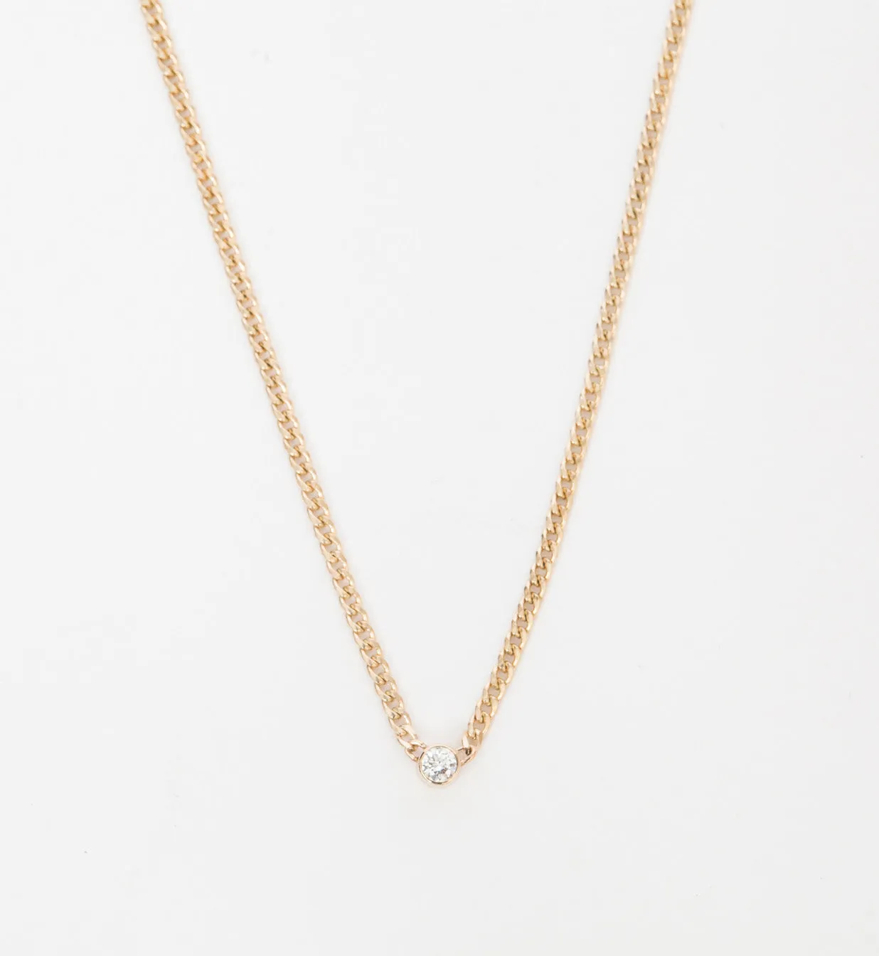 Extra Small Curb Chain Bezel Diamond Necklace