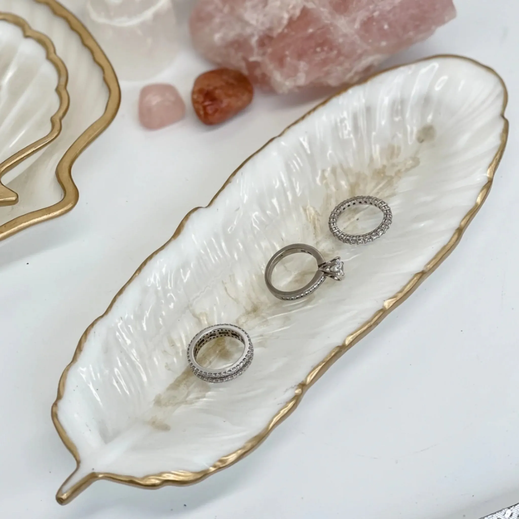 Feather Trinket Dish - White