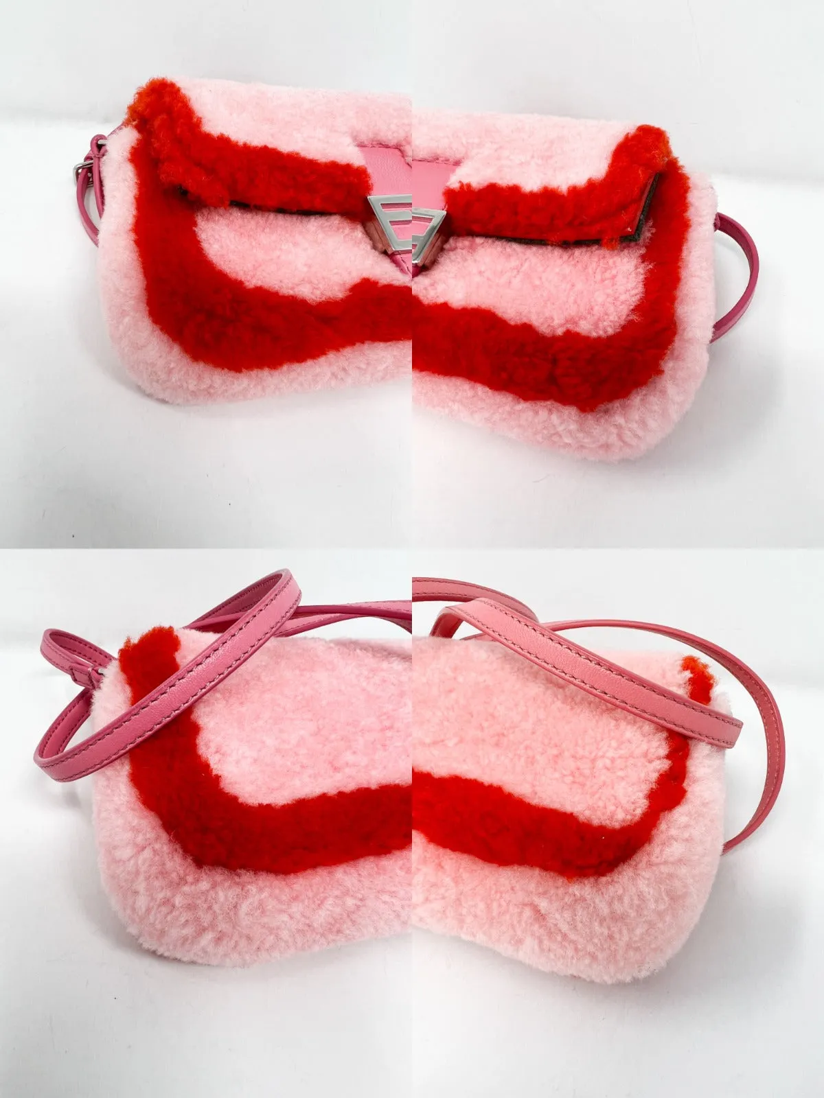 Fendi Micro Baguette Pink Shearling Fur Bag