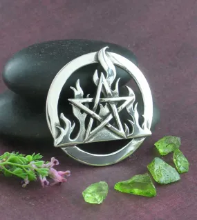 Fire Element Flame Pentacle Pendant, Handmade, Oxidized