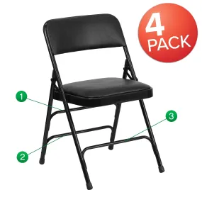 Flash Furniture 4 Pk. HERCULES Series Curved Triple Braced & Double Hinged Black Vinyl Fabric Metal Folding Chair