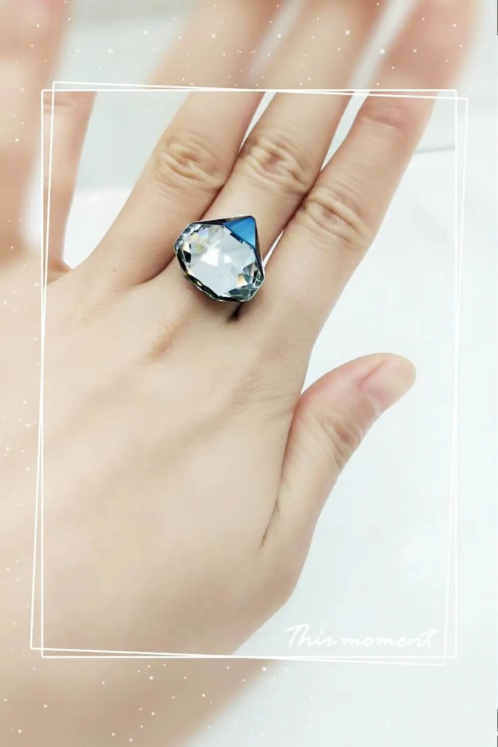 Free size Swarovski ring unique diamond shaped crystal