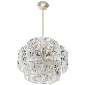 German Mid-Century Modern Three-Tier Pressed Glass Chandelier