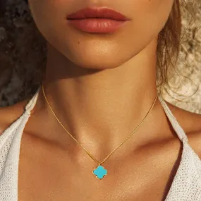 Gold Dipped Turquoise Quatrefoil Pendant Necklace