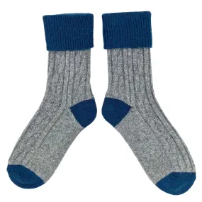 Grey & Teal Cashmere Blend Slouch Socks