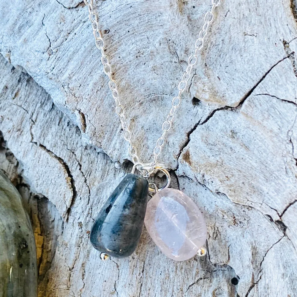 Healing Crystal Necklace with Rose Quartz and Labradorite for Positivity