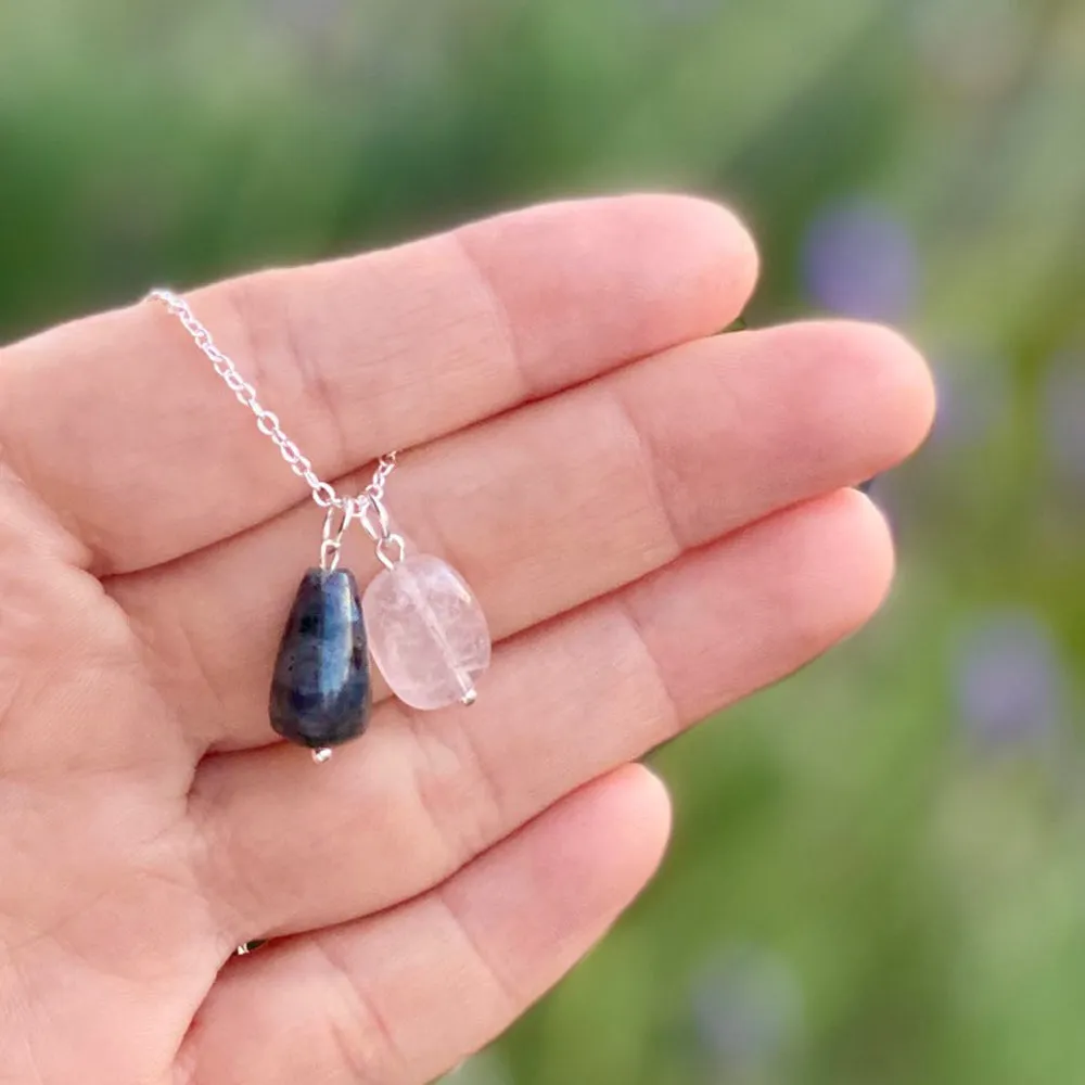 Healing Crystal Necklace with Rose Quartz and Labradorite for Positivity