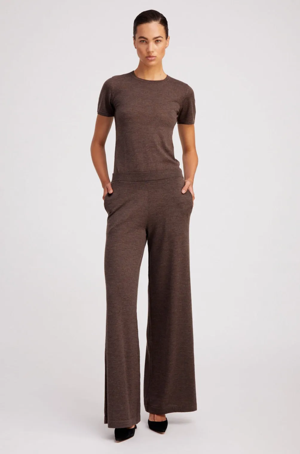 Heather Brown Cashmere Wide Leg Pants