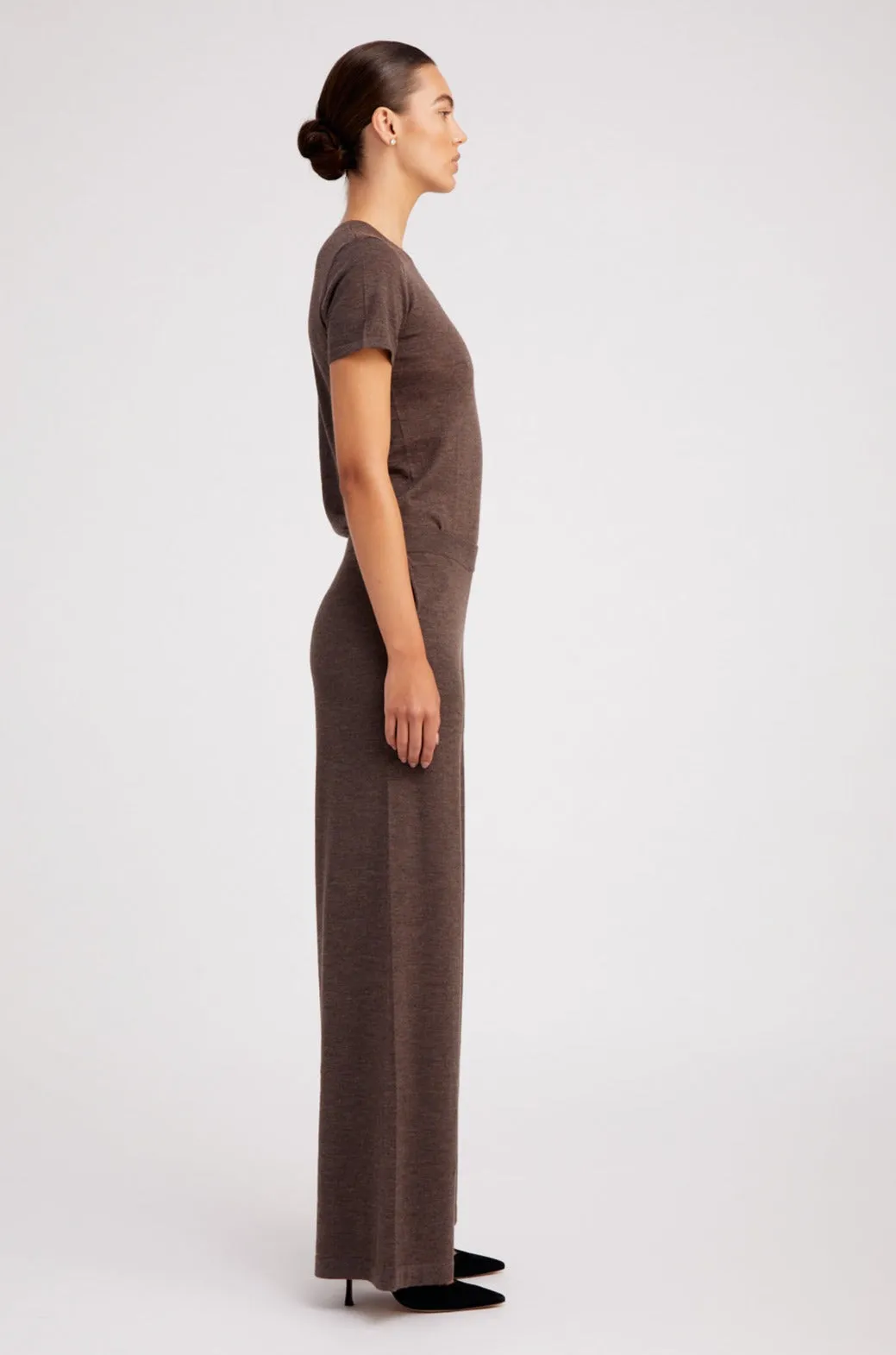 Heather Brown Cashmere Wide Leg Pants