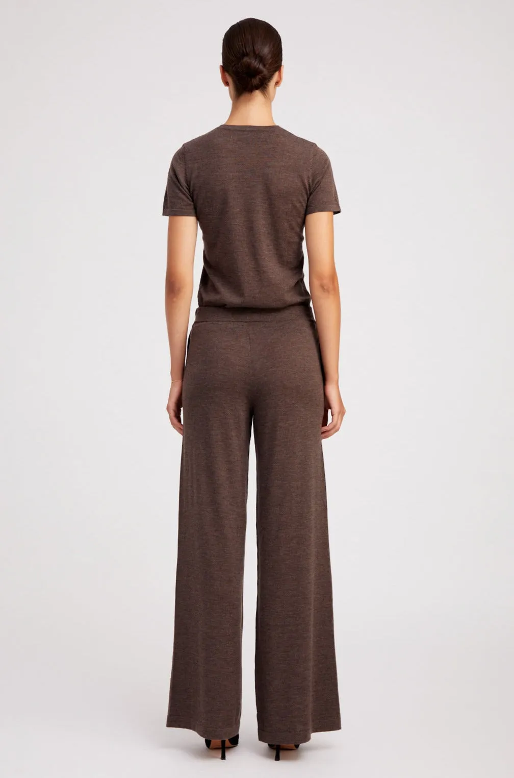 Heather Brown Cashmere Wide Leg Pants