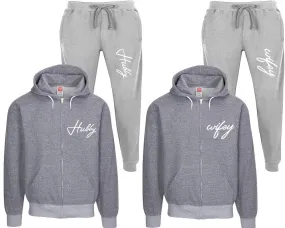 Hubby Wifey Couple Speckle Zipper Hoodies and Jogger Pants Matching Top&Bottom Sets