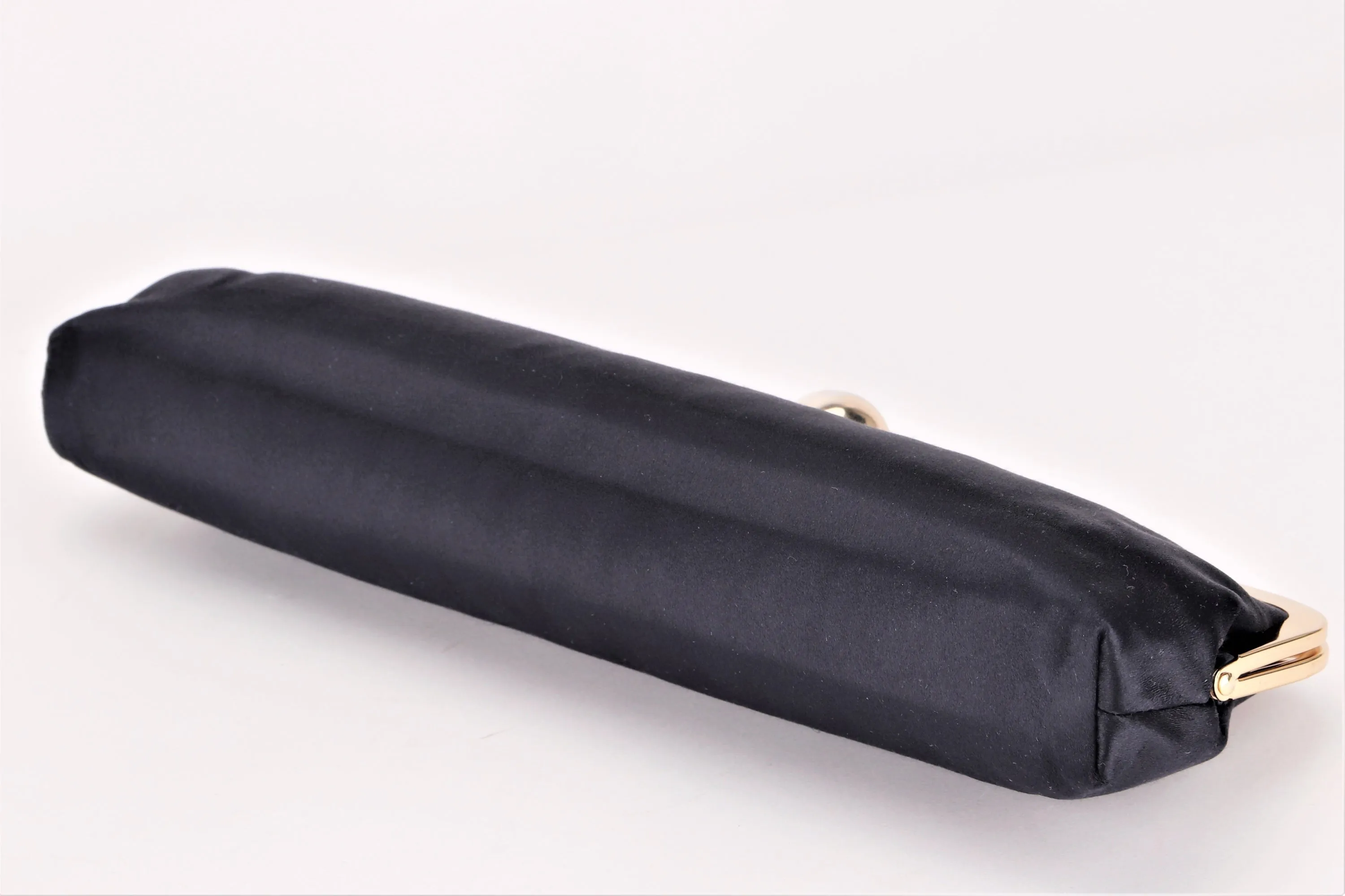 KATE SPADE BLACK SATIN LONG CLUTCH, PURPLE INTERIOR, WITH DUST COVER