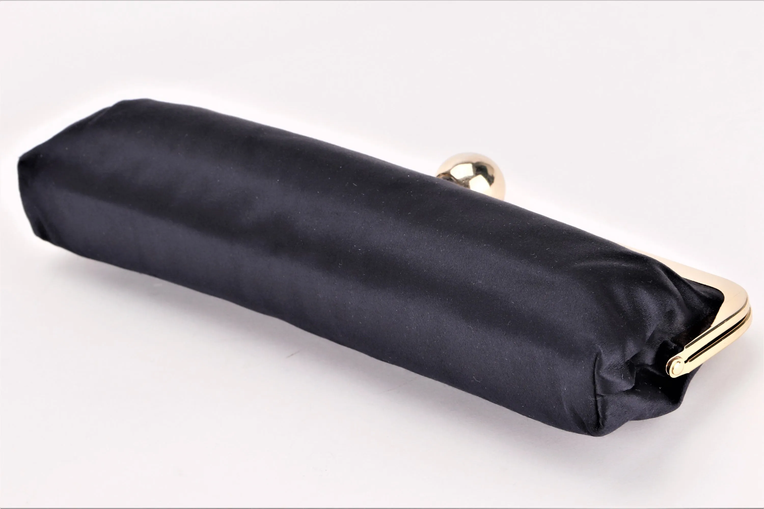 KATE SPADE BLACK SATIN LONG CLUTCH, PURPLE INTERIOR, WITH DUST COVER