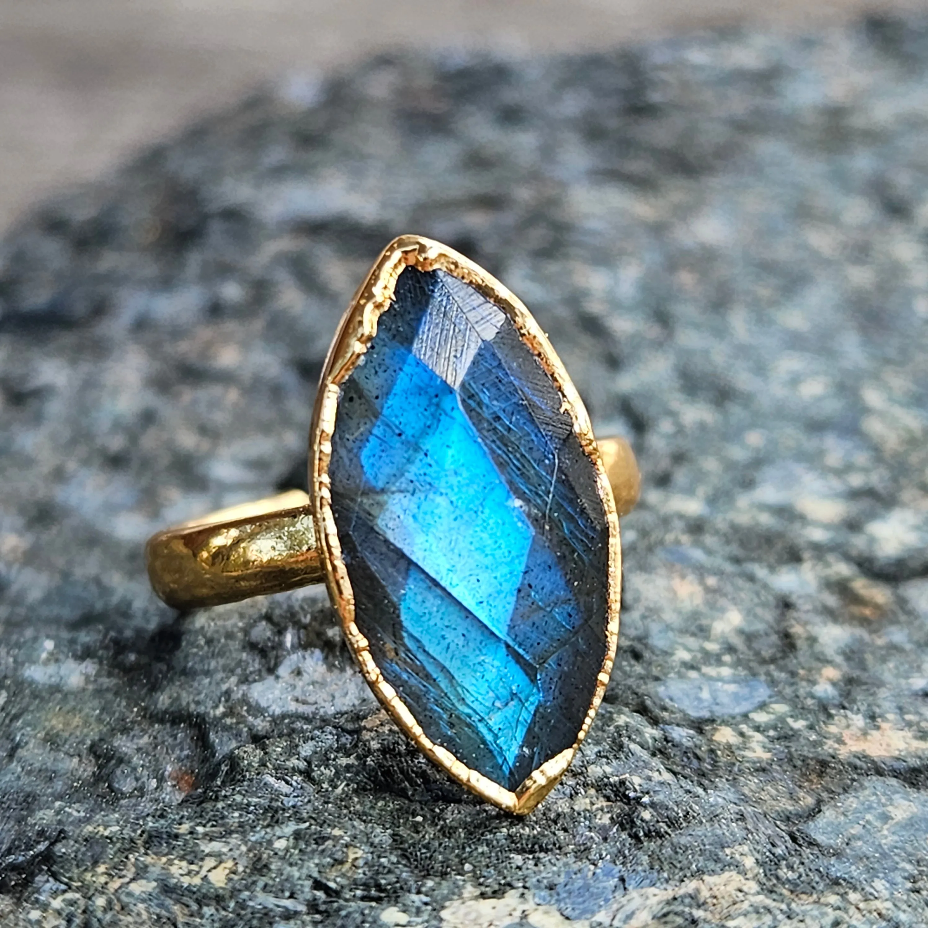 Labradorite Rustic Marquis Ring