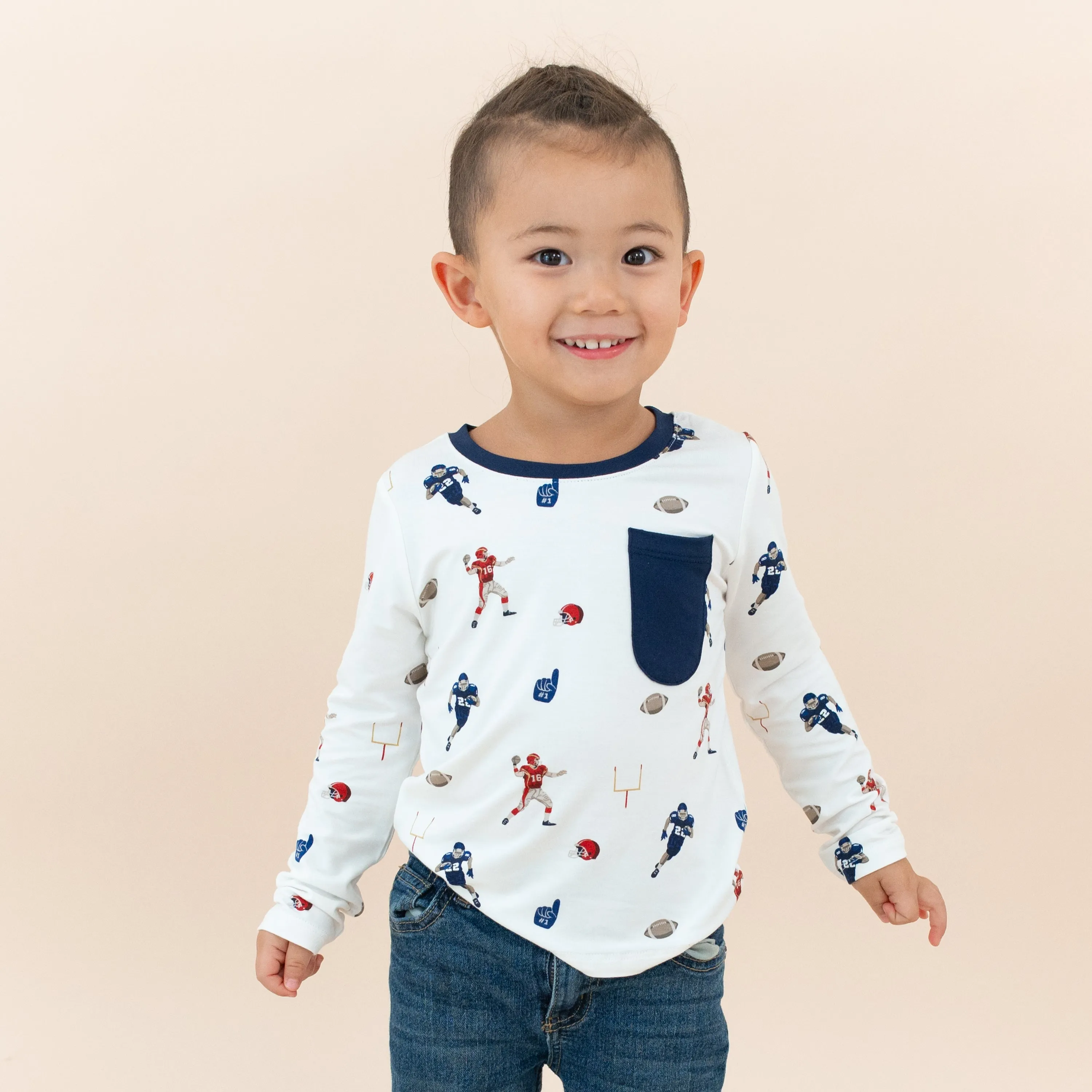 Long Sleeve Toddler Crew Neck Tee in Football