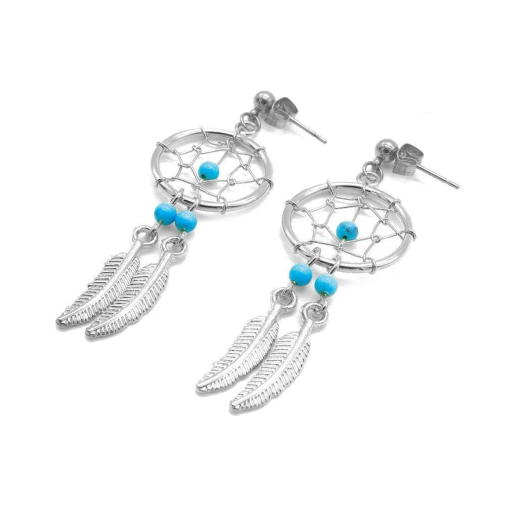 Magi Dreamcatcher with 2 Feathers Drop Earrings