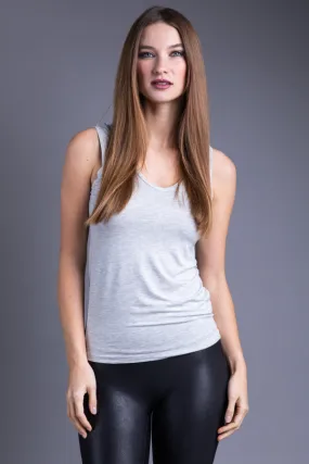 Majestic Flat Edge V Neck Viscose Tank in Brume Chine