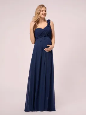 Maxi Long Flower One Shoulder Maternity Dress