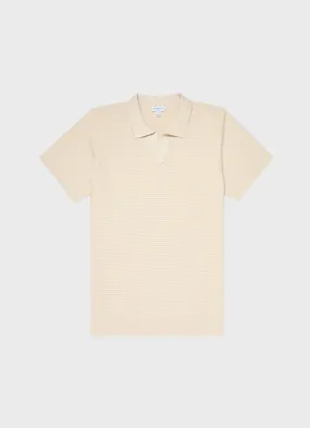 Men's Open Textured Polo Shirt in Ecru