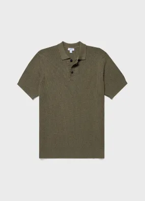 Men's Textured Knit Polo Shirt in Khaki