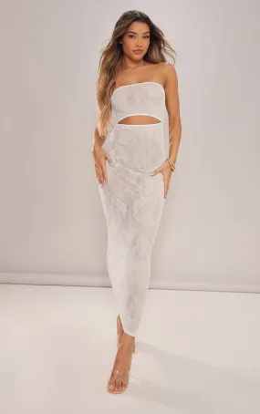 Mesh panel bandeau maxi dress in cream