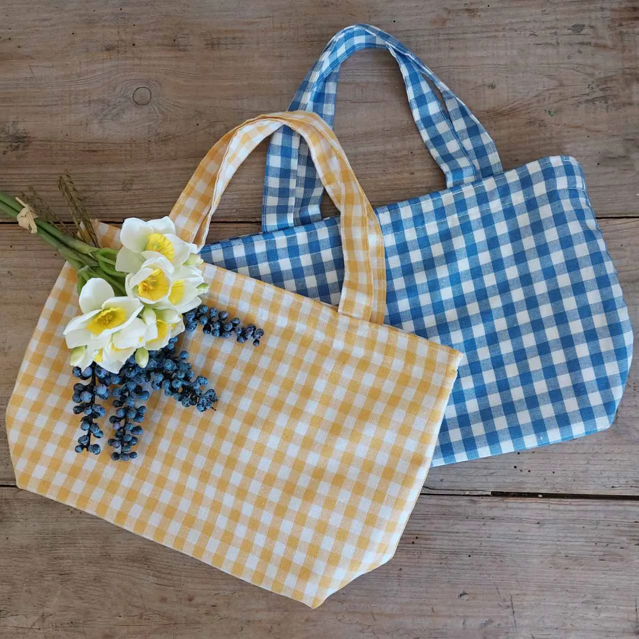 Mini Tote Bag - Blue Gingham