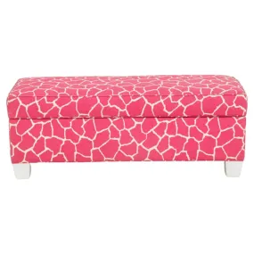 Modern Pink & White Giraffe Print Storage Bench