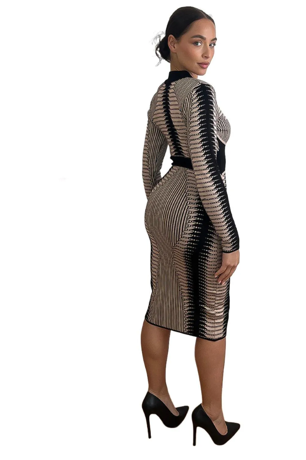 Monochrome Contour Knitted Bodycon Dress