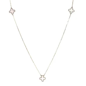 Mother of Pearl Clover with Diamonds Station Necklace