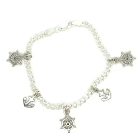 Nautical Bracelet with Six Charms in Sterling Silver