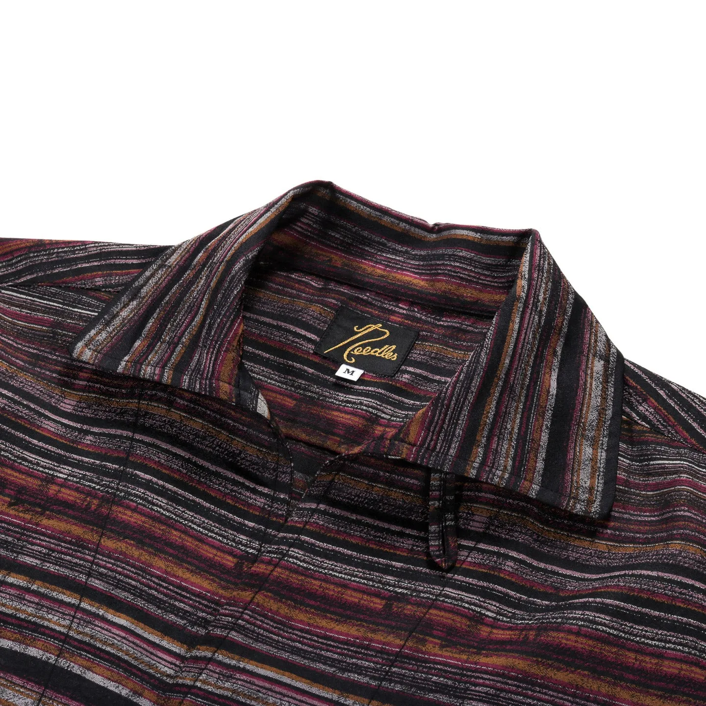 NEEDLES S/S ITALIAN COLLAR SHIRT MULTI STRIPE JACQUARD BLACK / PINK