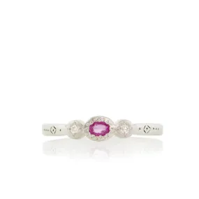 NEW! Oval Pink Sapphire with Diamond Accent Ring in Sterling Silver by Adel Chefridi